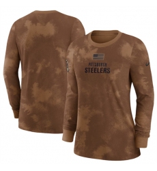 Women Pittsburgh Steelers Brown 2023 Salute To Service Long Sleeve T Shirt