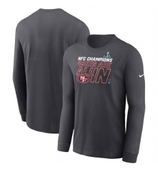 Men San Francisco 49ers Anthracite 2023 NFC Champions Locker Room Trophy Collection Long Sleeve T Shirt