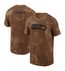 Men Seattle Seahawks 2023 Brown Salute To Service Sideline T Shirt
