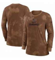 Women Seattle Seahawks Brown 2023 Salute To Service Long Sleeve T Shirt