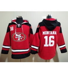 San Francisco 49ers Red Sitched Pullover Hoodie #16 Joe Montana