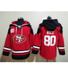San Francisco 49ers Red Sitched Pullover Hoodie #80 Jerry Rice