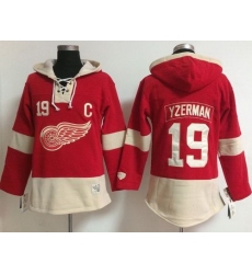 Detroit Red Wings 19 Steve Yzerman Red Women Old Time Lacer NHL Hoodie