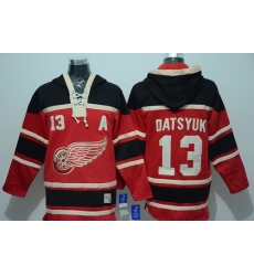 Men Detroit Red Wings 13 Pavel Datsyuk Red Sawyer Hooded Sweatshirt Stitched NHL Jersey