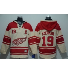 Men Detroit Red Wings 19 Steve Yzerman Cream Sawyer Hooded Sweatshirt Stitched NHL Jersey
