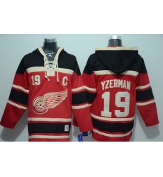 Men Detroit Red Wings 19 Steve Yzerman Red Sawyer Hooded Sweatshirt Stitched NHL Jersey