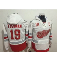 Men Detroit Red Wings 19 Steve Yzerman White All Stitched Hooded Sweatshirt