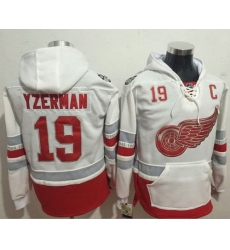 Men Detroit Red Wings 19 Steve Yzerman White Name  26 Number Pullover NHL Hoodie