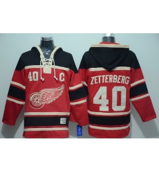 Men Detroit Red Wings 40 Henrik Zetterberg Red Sawyer Hooded Sweatshirt Stitched NHL Jersey