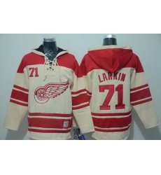 Men Detroit Red Wings 71 Dylan Larkin Cream Sawyer Hooded Sweatshirt Stitched NHL Jersey