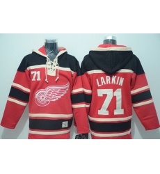 Men Detroit Red Wings 71 Dylan Larkin Red Sawyer Hooded Sweatshirt Stitched NHL Jersey