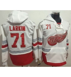 Men Detroit Red Wings 71 Dylan Larkin White Name  26 Number Pullover NHL Hoodie
