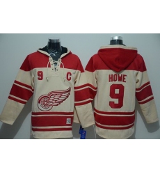 Men Detroit Red Wings 9 Gordie Howe Cream Sawyer Hooded Sweatshirt Stitched NHL Jersey