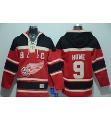 Men Detroit Red Wings 9 Gordie Howe Red Sawyer Hooded Sweatshirt Stitched NHL Jersey