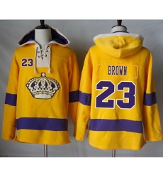 Men Los Angeles Kings 23 Dustin Brown Gold Sawyer Hooded Sweatshirt Stitched NHL Jersey