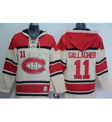 Men Montreal Canadiens 11 Brendan Gallagher Cream Sawyer Hooded Sweatshirt Stitched NHL Jersey