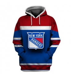 Men NY New York Rangers Blue Red All Stitched Hooded Sweatshirt