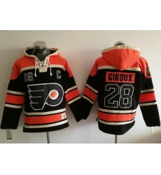 Men Philadelphia Flyers 28 Claude Giroux Black Sawyer Hooded Sweatshirt Stitched NHL Jersey