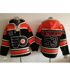Men Philadelphia Flyers 53 Shayne Gostisbehere Black Sawyer Hooded Sweatshirt Stitched NHL Jersey