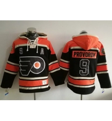 Men Philadelphia Flyers 9 Ivan Provorov Black Sawyer Hooded Sweatshirt Stitched NHL Jersey