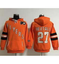 Women Philadelphia Flyers 27 Ron Hextall Orange Old Time Heidi NHL Hoodie