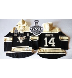 Men Pittsburgh Penguins 14 Chris Kunitz Black Sawyer Hooded Sweatshirt 2017 Stanley Cup Final Patch Stitched NHL Jersey