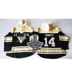 Men Pittsburgh Penguins 14 Chris Kunitz Black Sawyer Hooded Sweatshirt 2017 Stanley Cup Finals Champions Stitched NHL Jersey
