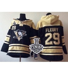Men Pittsburgh Penguins 29 Andre Fleury Black Sawyer Hooded Sweatshirt 2017 Stanley Cup Final Patch Stitched NHL Jersey
