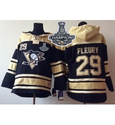 Men Pittsburgh Penguins 29 Andre Fleury Black Sawyer Hooded Sweatshirt 2017 Stanley Cup Finals Champions Stitched NHL Jersey