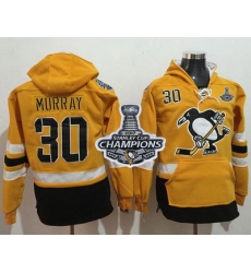 Men Pittsburgh Penguins 30 Matt Murray Gold Sawyer Hooded Sweatshirt 2017 Stadium Series Stanley Cup Finals Champions Stitched NHL Jersey