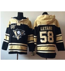 Men Pittsburgh Penguins 58 Kris Letang Black Sawyer Hooded Sweatshirt Stitched NHL Jersey