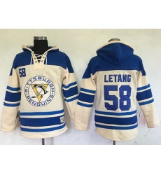 Men Pittsburgh Penguins 58 Kris Letang Cream Sawyer Hooded Sweatshirt Stitched NHL Jersey