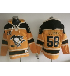 Men Pittsburgh Penguins 58 Kris Letang Gold Sawyer Hooded Sweatshirt Stitched NHL Jersey