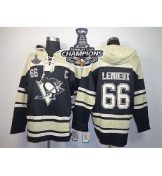 Men Pittsburgh Penguins 66 Mario Lemieux Black Sawyer Hooded Sweatshirt 2016 Stanley Cup Champions Stitched NHL Jersey