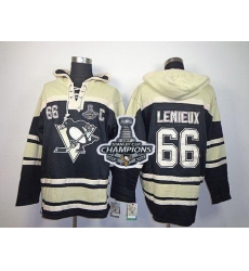 Men Pittsburgh Penguins 66 Mario Lemieux Black Sawyer Hooded Sweatshirt 2017 Stanley Cup Finals Champions Stitched NHL Jersey
