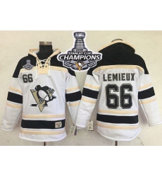 Men Pittsburgh Penguins 66 Mario Lemieux White Sawyer Hooded Sweatshirt 2016 Stanley Cup Champions Stitched NHL Jersey