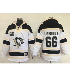 Men Pittsburgh Penguins 66 Mario Lemieux White Sawyer Hooded Sweatshirt Stitched NHL Jersey