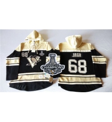 Men Pittsburgh Penguins 68 Jaromir Jagr Black Sawyer Hooded Sweatshirt 2017 Stanley Cup Finals Champions Stitched NHL Jersey