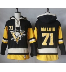 Men Pittsburgh Penguins 71 Evgeni Malkin Black Alternate Sawyer Hooded Sweatshirt Stitched NHL Jersey