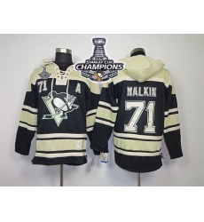 Men Pittsburgh Penguins 71 Evgeni Malkin Black Sawyer Hooded Sweatshirt 2016 Stanley Cup Champions Stitched NHL Jersey