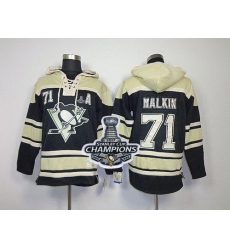 Men Pittsburgh Penguins 71 Evgeni Malkin Black Sawyer Hooded Sweatshirt 2017 Stanley Cup Finals Champions Stitched NHL Jersey