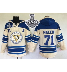 Men Pittsburgh Penguins 71 Evgeni Malkin Cream Sawyer Hooded Sweatshirt 2017 Stanley Cup Final Patch Stitched NHL Jersey