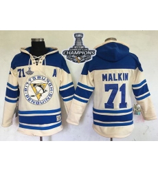 Men Pittsburgh Penguins 71 Evgeni Malkin Cream Sawyer Hooded Sweatshirt 2017 Stanley Cup Finals Champions Stitched NHL Jersey
