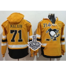Men Pittsburgh Penguins 71 Evgeni Malkin Gold Sawyer Hooded Sweatshirt 2017 Stadium Series Stanley Cup Final Patch Stitched NHL Jersey