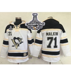 Men Pittsburgh Penguins 71 Evgeni Malkin White Sawyer Hooded Sweatshirt 2016 Stanley Cup Champions Stitched NHL Jersey