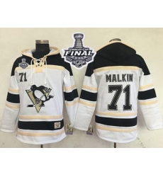Men Pittsburgh Penguins 71 Evgeni Malkin White Sawyer Hooded Sweatshirt 2017 Stanley Cup Final Patch Stitched NHL Jersey