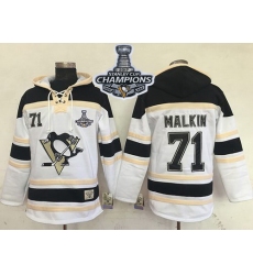 Men Pittsburgh Penguins 71 Evgeni Malkin White Sawyer Hooded Sweatshirt 2017 Stanley Cup Finals Champions Stitched NHL Jersey