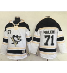 Men Pittsburgh Penguins 71 Evgeni Malkin White Sawyer Hooded Sweatshirt Stitched NHL Jersey