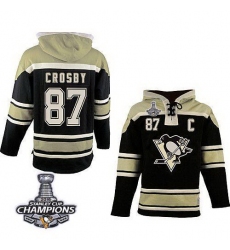 Men Pittsburgh Penguins 87 Sidney Crosby Black Sawyer Hooded Sweatshirt 2016 Stanley Cup Champions Stitched NHL Jersey