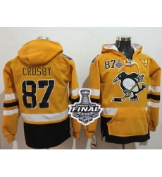 Men Pittsburgh Penguins 87 Sidney Crosby Gold Sawyer Hooded Sweatshirt 2017 Stadium Series Stanley Cup Final Patch Stitched NHL Jersey